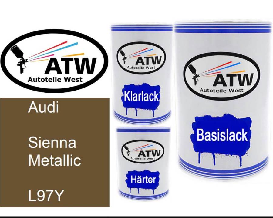 Audi, Sienna Metallic, L97Y: 500ml Lackdose + 500ml Klarlack + 250ml Härter - Set, von ATW Autoteile West.